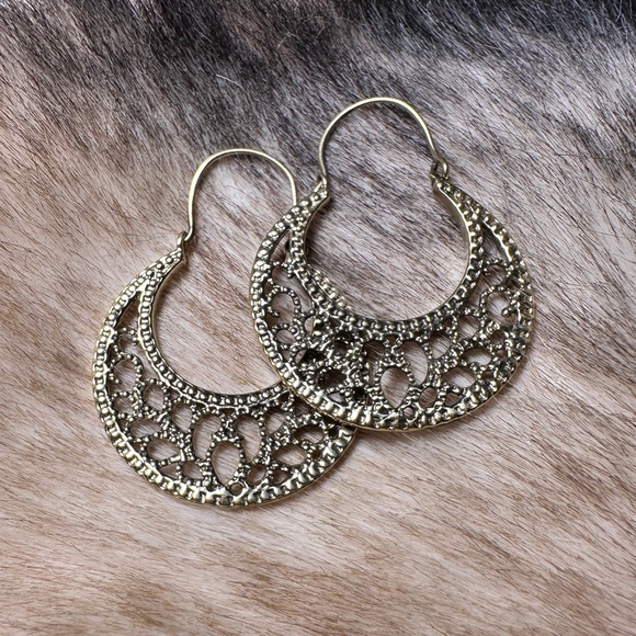 Indonesian Solid Brass Disc Hoops - Picture 5 of 8